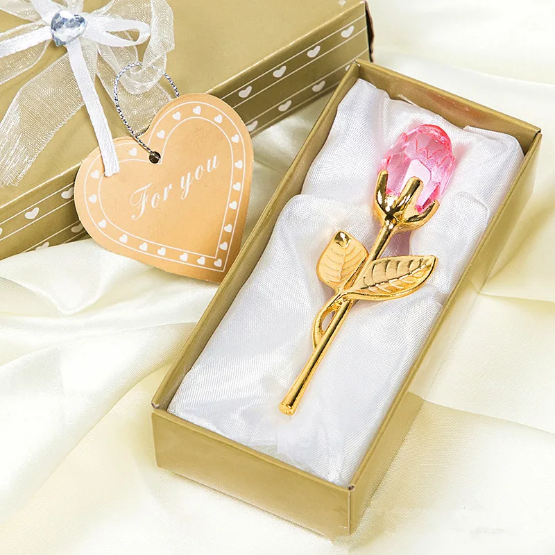 

Crystal Glass Rose Flower Figurines Craft Wedding Valentine's Day favors and gifts Souvenir Table Decoration With Box