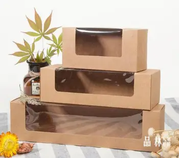 

20pcs kraft paper pvc plastic window Macarons box, Kraft paper gift cookies cake packaging box,rectangle biscuits pastry box