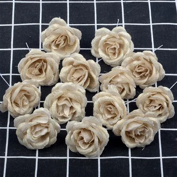 

30pcs 4cm Silk Gold Artificial Rose Flower Heads Decorative Flowers for Wedding Home Party Decoration Mini DIY Fake Flower Wall