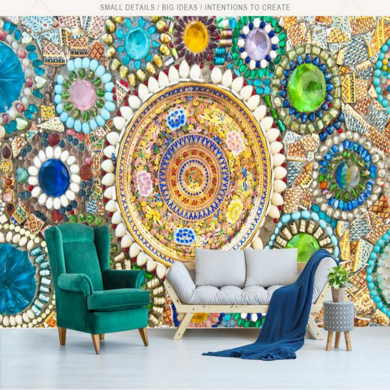 Retro Bohmischen Jade Mosaik 3d Wand Papers Home Decor Wohnzimmer Schlafzimmer Tv Hintergrund Dekor Wandbild Tapete Papel De Parede 3d Painting Wallpaper Wallpapers For Living Roomwallpapers For Aliexpress