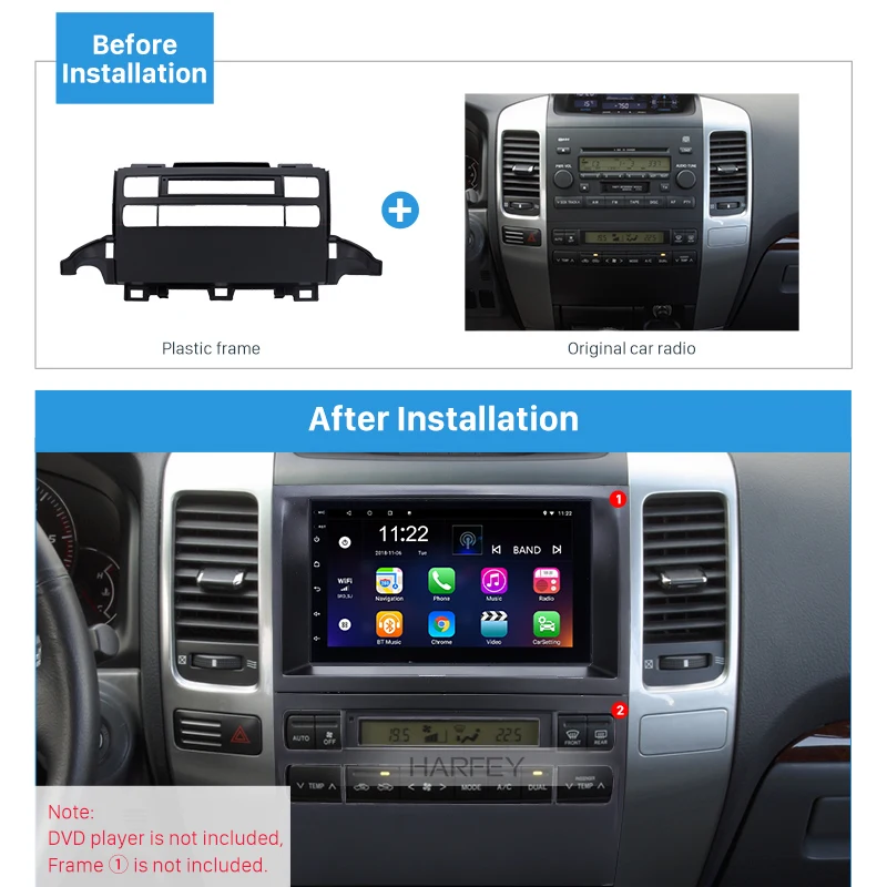 Harfey Car Stereo Frame Kit для Toyota Prado J120 2009 Модифицированная Установка отделка крепление