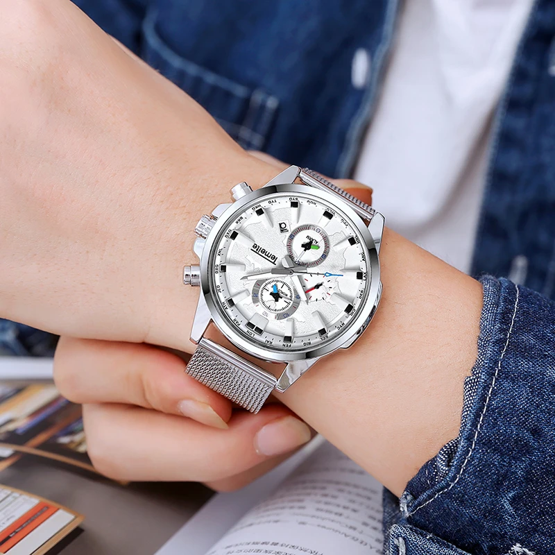 TEMEITE для мужчин's повседневные часы Лидирующий бренд спортивные часы в деловом стиле мужской Дата с сетчатым РЕМЕШКОМ НАРУЧНЫЕ