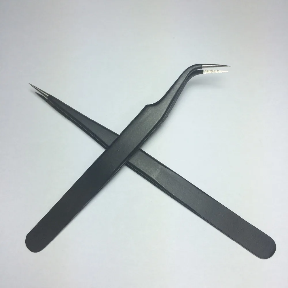 2 Pcs Stainless Steel Curved Straight Tweezers,High quality