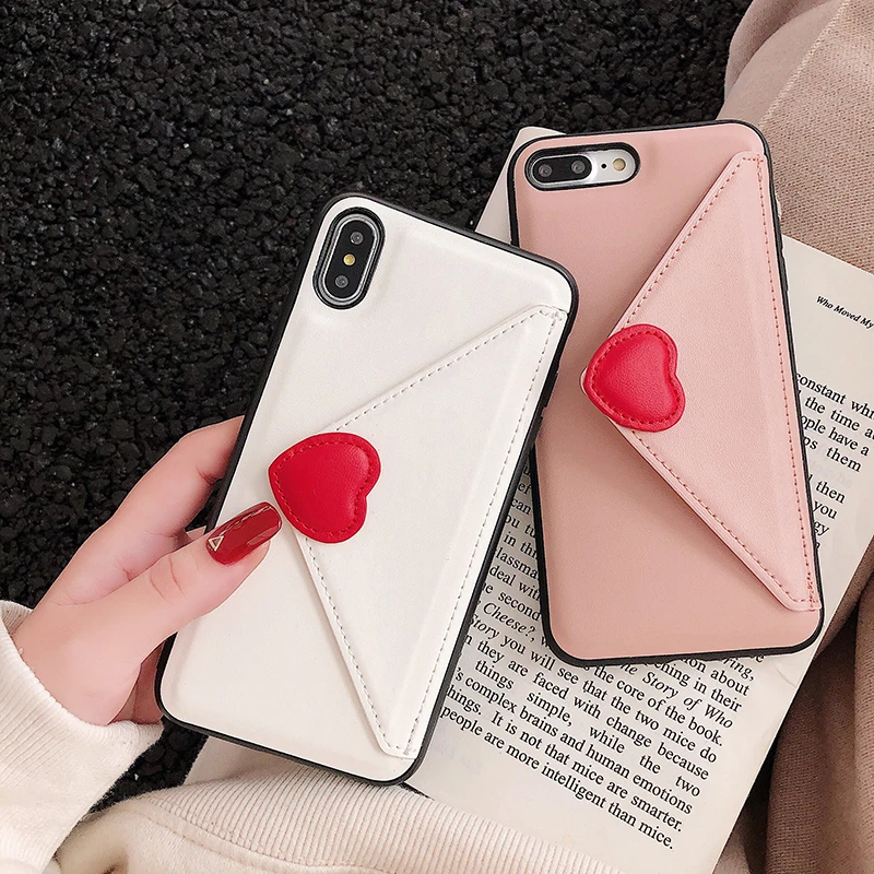 Envelope Card Wallet Case For iPhone X XS Max 8 7 Plus Love Heart Back Cover For iPhone XR XS 6 6S Plus Flip Leather Phone Cases