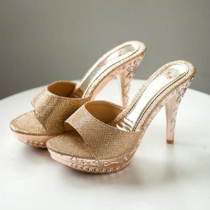 

2018 New Korean Princess High Heels Glitter Sandals Women Brief Design Open Toe Sexy Thin High Heels Slippers Platform Shoes