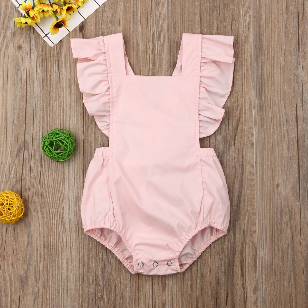 

Pink Infant Baby Girl Solid Sleeveless Ruffle Bodysuit Jumpsuit Clothes Outfits