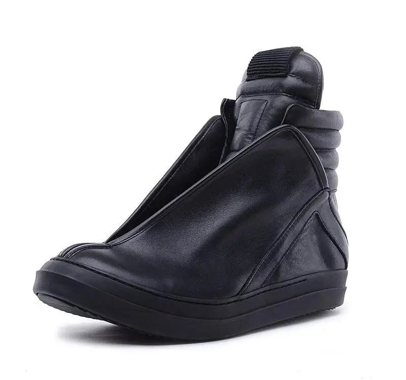 Black& Street Men Hip Hop Genuine Leather Ankle Boots Luxury Trainers Personalized Blast Fashion High Top Rock Boots Big Size