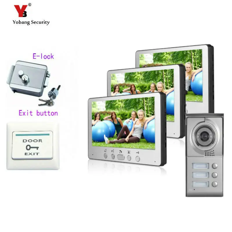 Yobang Security 7\Color Video Door Phone For Villa Apartment Intercom System Access Camera For 3 House Monitor+Electronic lock