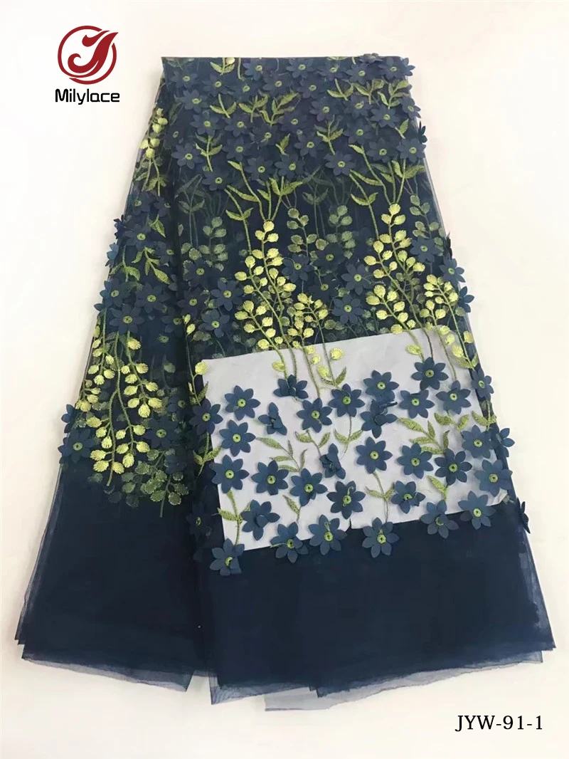 3D flor teste padrão de flor do laço francês africano tecido tule de alta qualidade 3D padrão lindo flor tecidos rendas líquidas JYW-91