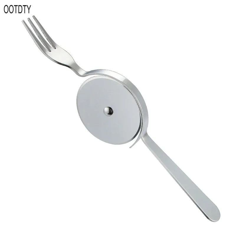 

OOTDTY Stainless Steel Pizza Knife With Fork Cutting Wheel Home Kitchen Tool Pastry Slicer Cutter