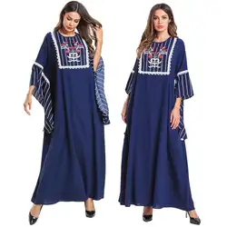 Большие женские халаты в форме летучей мыши, весна-осень 2019, длинное платье макси с вышивкой для мусульманского праздника Рамадан, одежда