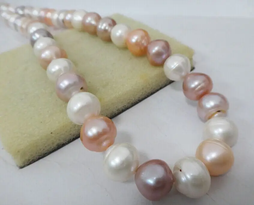

Wholesale FREE SHIPPING HUGE 18"12MM Natural south sea Genuine White gold pink multic Pearl Necklace