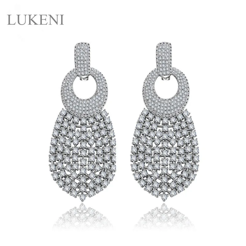 

LUKENI New Design Personality Fashion White Color Micro Inlay AAA Zircon Geometric Earrings Bridal Jewelry Jewelry Accessory