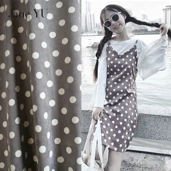 

JaneYU Autumn And Winter Fashion Black Bottom Beige Wave Dot Printing Corduroy Cloth Dress Shirt Coat Trousers Garment Fabric