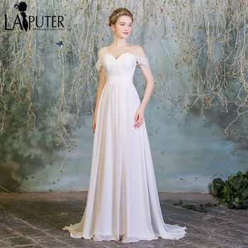 

2020 Boho Summer Gowns Chiffon Lace Cheap Beach Wedding Dresses Sweetheart Wedding Bridal Dress Vestido De Noiva