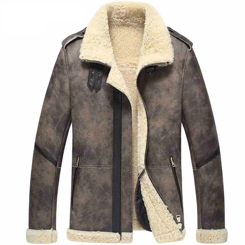 B 3 Bomber Leather Jacket Fur Coat Flight Jacket Men's