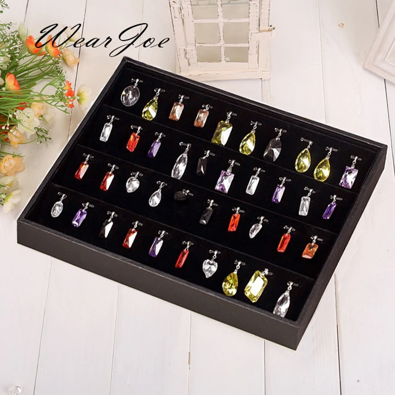 High Quality Black Leatherette Pendant Display Tray With Hooks