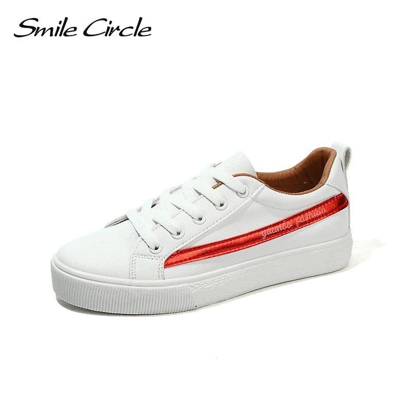 

Smile Circle 2018 Spring/Summer White Sneakers Women Ultra-soft Lace-up Casual Shoes Women Flat Platform Shoes Girl Shoes A4619