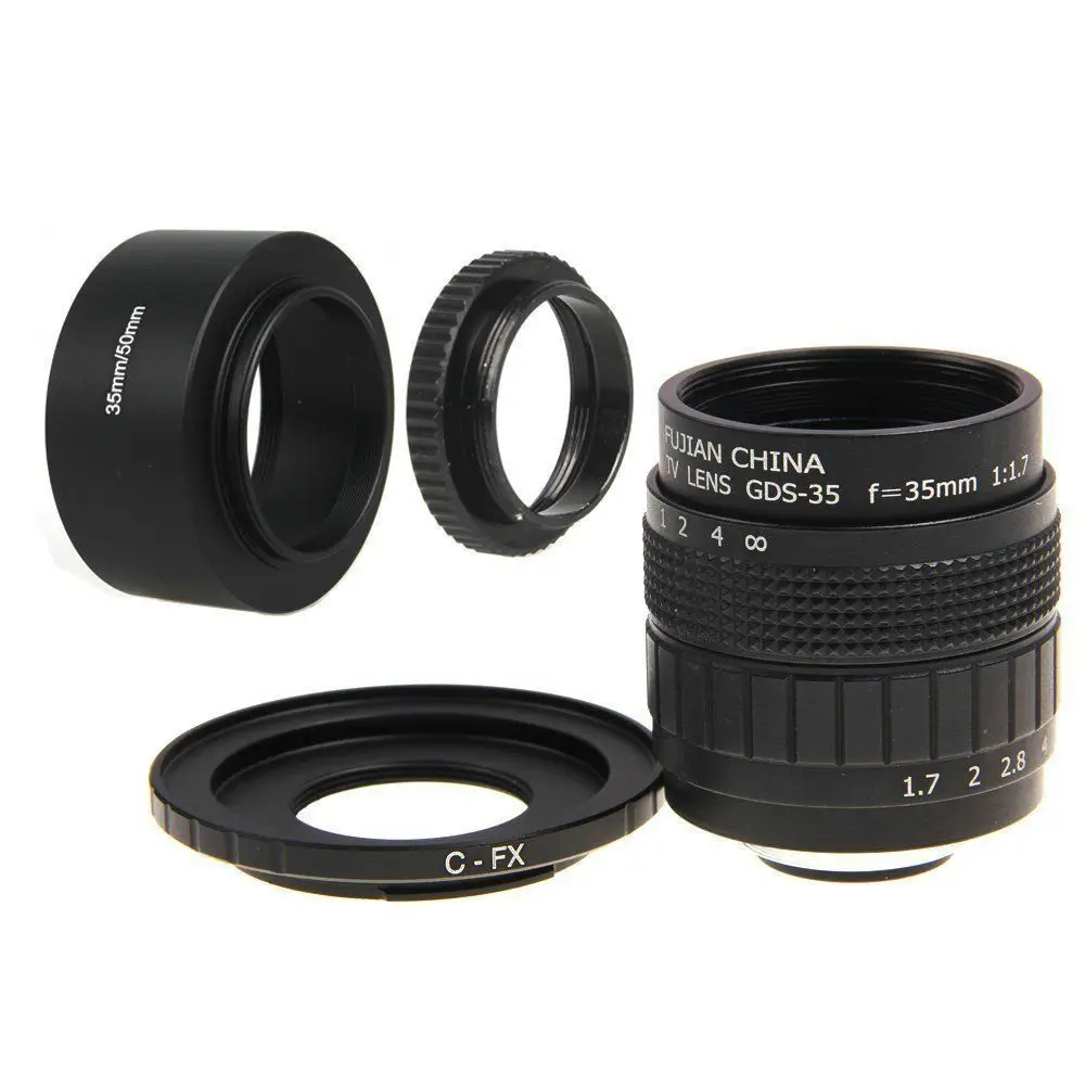 

Fujian 35mm F1.7 CCTV Movie lens+C-FX Mount Ring+Lens Hood+Macro Ring for Fuji Fujifilm X-A2 X-T1 X-T2 X-T10 X-E1 X-E2 X-Pro1/2