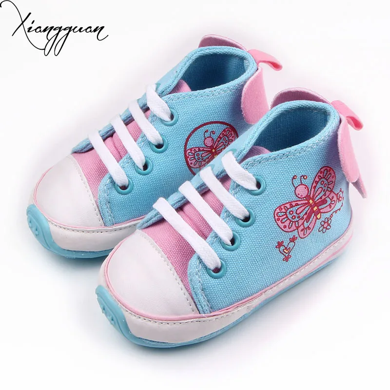 Spring Autumn Hard Sole Baby Shoes Colorful Butterfly Design Lace Up