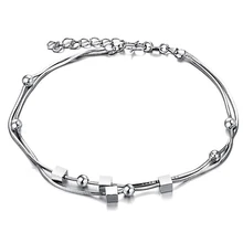Double Layer Woman Anklets with Beads Romantic Link Chain Women Bracelet Jewelry DZ202