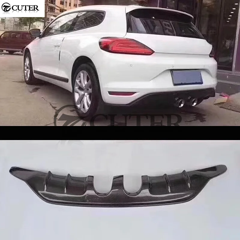 

For new Scirocco standard bumper Car Rear Diffuser Carbon Fiber Back Bumper Spoiler middle two out Exhaust lip body kit 15-UP