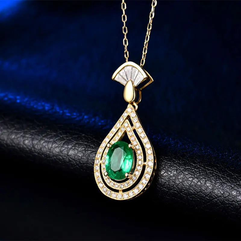 Цепочка с подвеской из желтого золота 14 карат изумрудами|necklace round pendant|necklace pendant