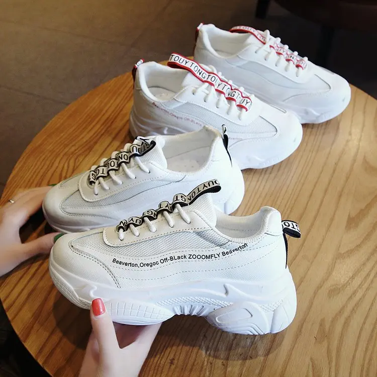

2019 New Spring Girl Sports Shoes Thick Bottom Daddy Shoes Harajuku Leisure White Shoes
