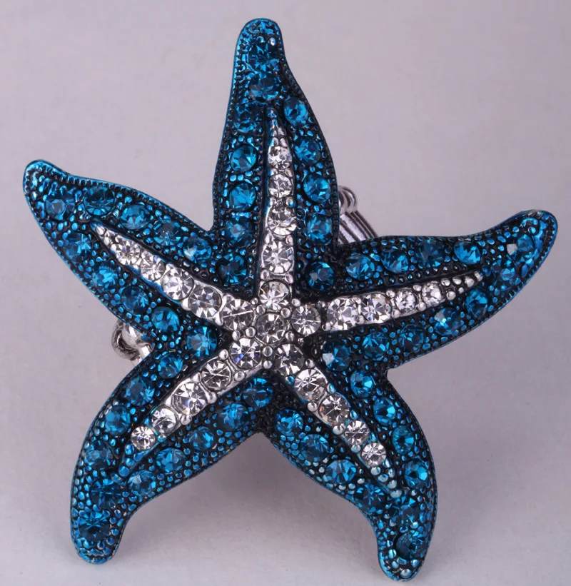 

Starfish stretch ring summer fashion jewelry gifts for women antique silver color W crystal wholesale dropship