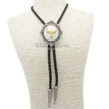 Мужская Женская мода Юго-Западный индийский Техасский Серебряный Золотой бык рога буйвола Родео кожа Боло галстук ожерелье галстук