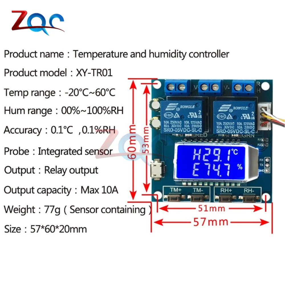XY-TR0 SHT20 регулятор температуры влажности DC 12 В гигрометр термостат гигрометр Цифровой ЖК-модуль реле дисплея