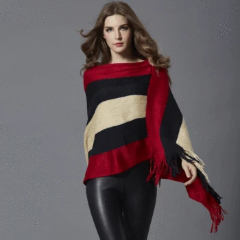 

outfit new korean fashion women joker Europe stripe round collar tassel long cape coat lady design casual plus size loose style