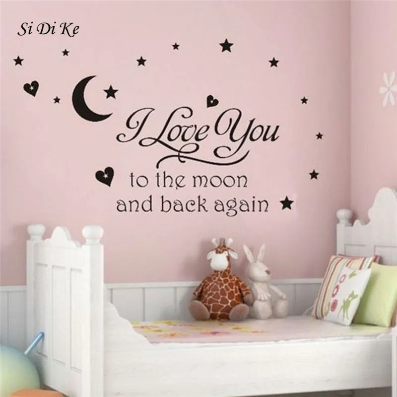 

Si Di Ke Bedroom Wall Stickers I Love You To The Moon And Back Quotes Baby Kids Room Star Decals Removable Vinyl Mural Posters