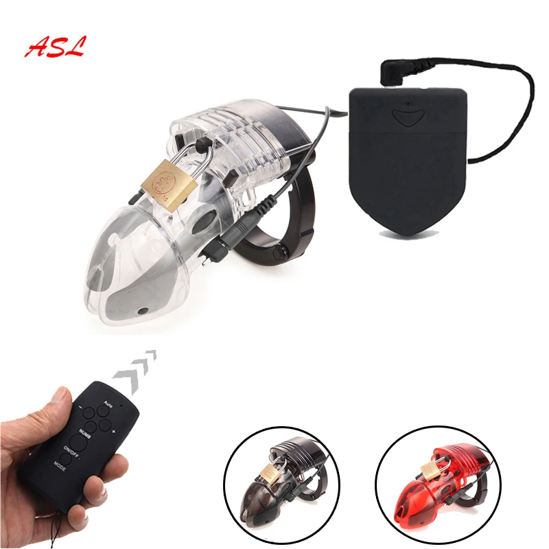 

Wireless Remote Control Electro Shock Male Chastity Device Cock Cages Men Lock With Adjustable Ring Cock Chastity Belt Cuff Ring