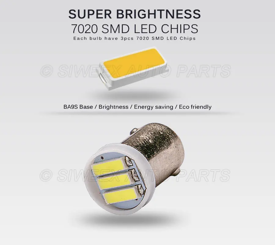 4x BA9S T4W 2 Вт 3 светодиодный 7020 SMD светодиодный белый светильник 6500K Авто резервного копирования резервные лампы AC/DC 12V