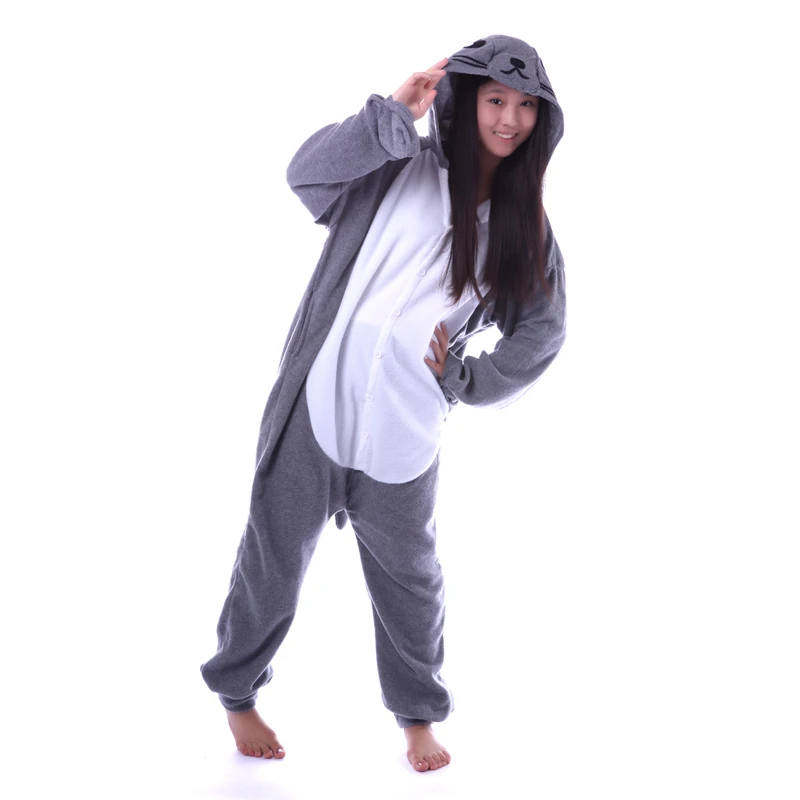 Кигуруми серый уплотнение onesies Пижама Костюм для сна Унисекс Взрослые пижамы Косплей костюмы животных Onesie пижамы комбинезон для мужчин и женщин