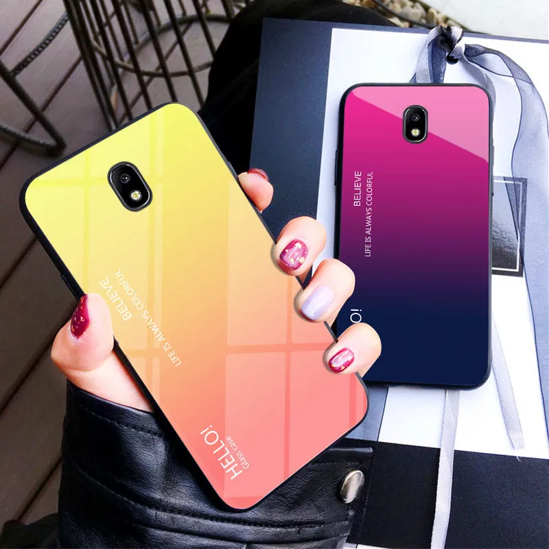 For Samsung J3 Pro 17 Case Gradient Aurora Tempered Glass Back Cover Case For Galaxy J5pro J3pro J7pro Colored Coque Capa Mobile Phone Cases Covers Aliexpress