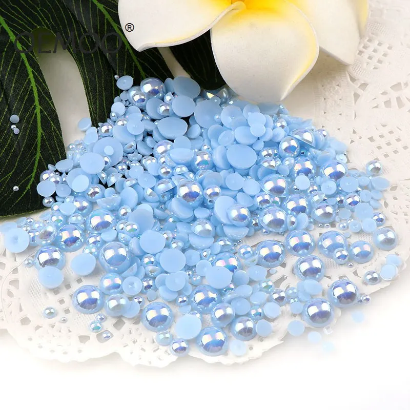 

1000Pcs Bule Mixed Size Half Round Pearl beads 2mm,3mm,4mm,5mm,6mm,8mm,10mm for Flatback cabochons Scrapbook Craft