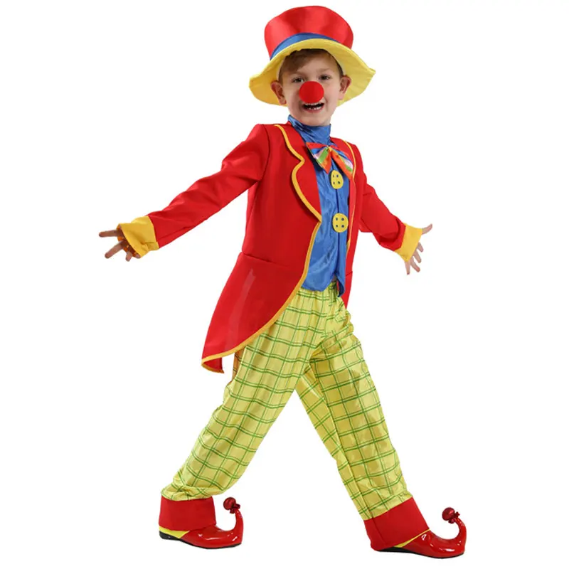 Kids Child Funny Naughty Circus Clown Costume Cosplay for Boys Halloween Carnival Party Mardi Gras Fancy Dress B-0201