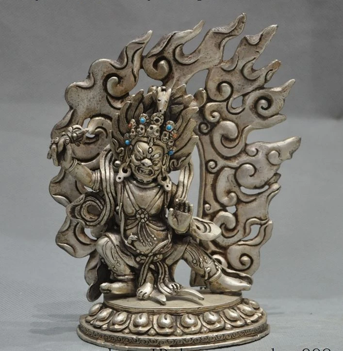 

Old Tibet Buddhism Fane Silver Mahakala Wrathful Protector Deity Buddha Statue A