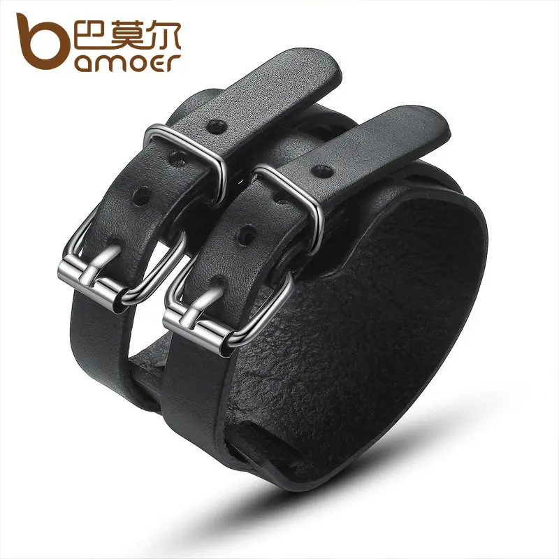 

BAMOER Popular Men & Women Retro Leather Cuff Bracelet with Adjustable Clasp Wide Bracelets Jewelry pulseras PI0094-1