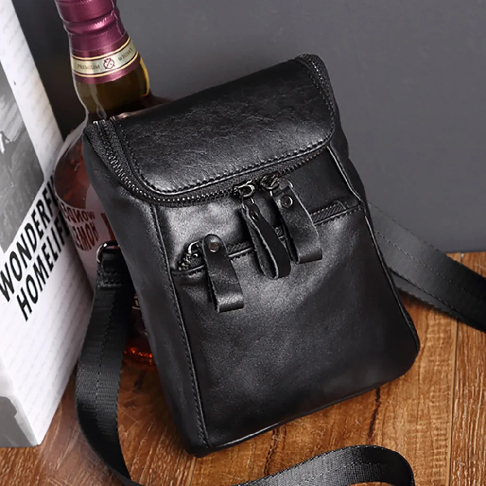 

New Genuine Leather Men Small Messenger Bag Cowhide Shoulder Crossbody Casual Bags Male Hip Belt Purse Hook Fanny Waist Pack