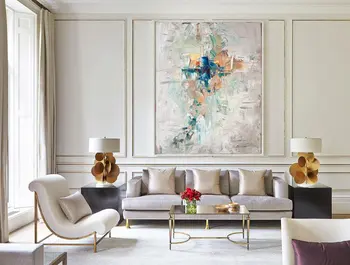 

Hand painted classic personality white blue modern abstract oil painting for living room
