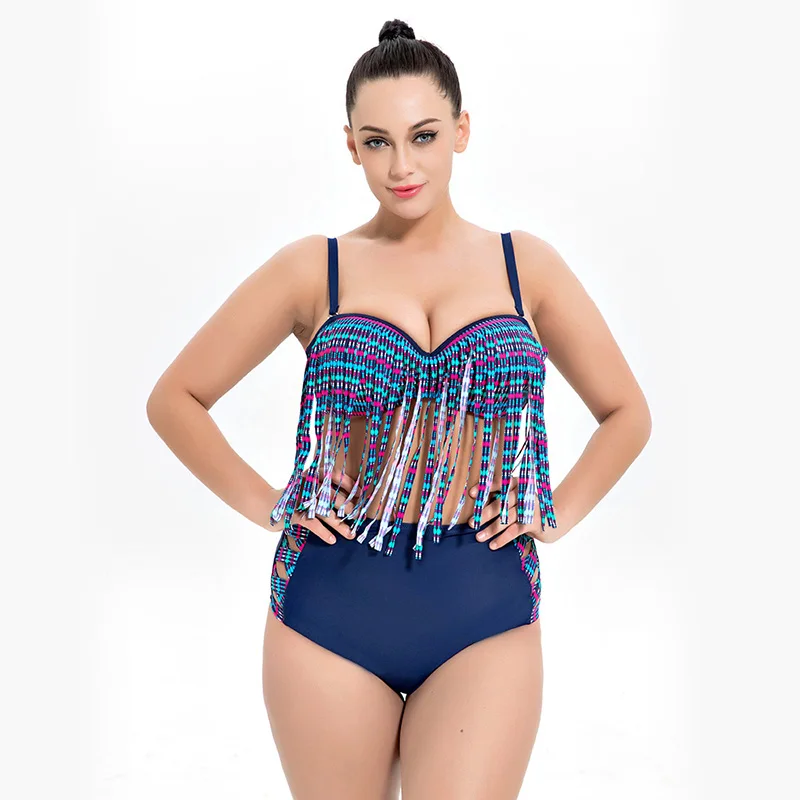 

Plus Size Bikini Women Fringe Tassel Bathing Suit Vintage Bikini Set Swimsuit Female High Waist Swimwear Women Beach Bathers 6XL