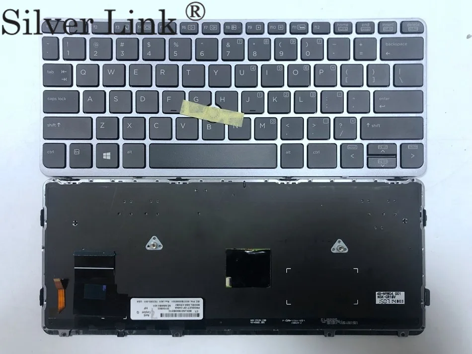 

US keyboard laptop For HP EliteBook 820 G1 820 G2 silver frame backlit with point keyboard us Layout
