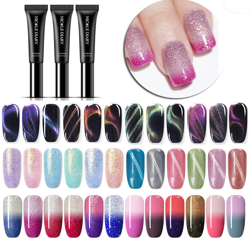 

NICOLE DIARY 8ml UV Gel Polish Nail Art Cat Eye Thermal Pearl Nail Gel Varnish 3D Magnetic Soak Off UV Gel Lacquer Manicure