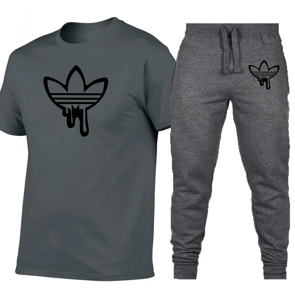 

2019 Brand logo T Shirts+pants men Brand clothing Two piece suit tracksuit Fashion Casual Tshirts Hip hop For Male T-shirt tops