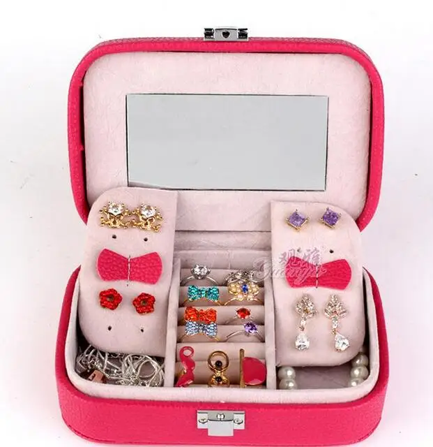 

7 colors Portable jewelry box leather jewelry box princess dressing birthday gift /maquiagem/casket B028