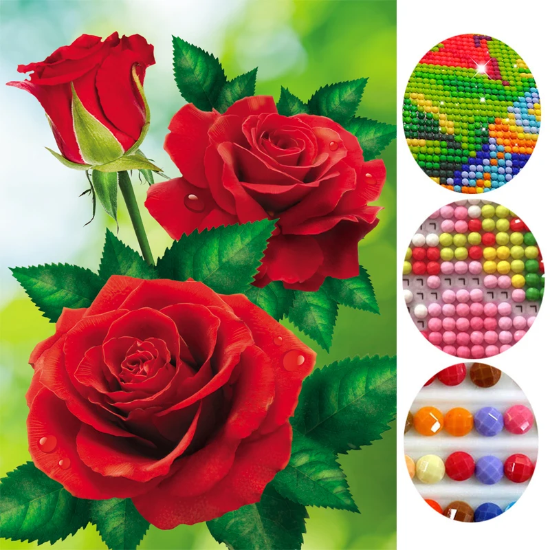 

Diy 5D diamond painting Red rose Round Diamond mosaic Painting Cross Stitch Kits roses Handmade Needlework home decoration