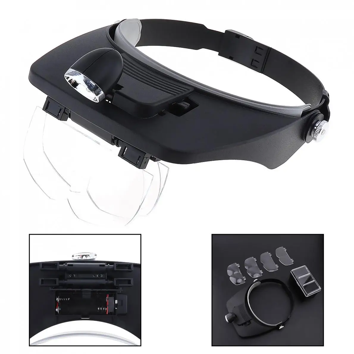 

Sale 7X Headband Type Magnifying Glass with LED Light and 4 Magnifying Lens for Jewel Repair